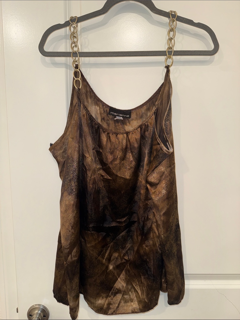 Arianne Metallic Brown Satin Camisole with Gold Chain Straps